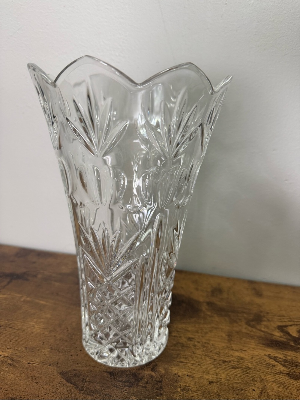 Vintage JG Durand Cristal d'Arques 9.5" Cut Lead Crystal Vase Scalloped Rim